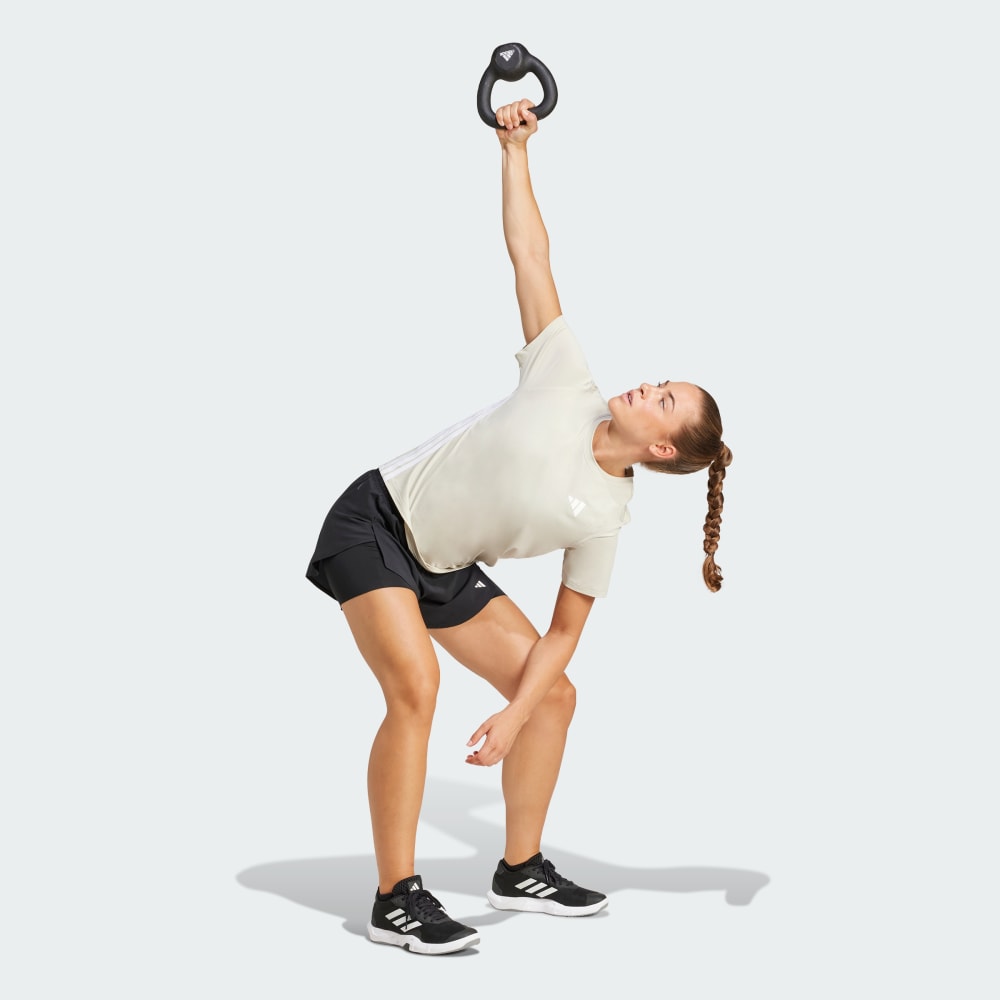 Спортивная футболка Adidas Train Essentials 3-Stripes Workout Tee, цвет Beige/White — фото 3