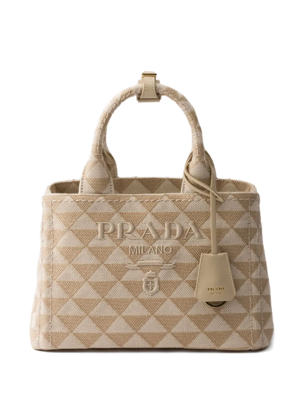 

Маленькая вышитая сумка-тоут Prada, нейтральный