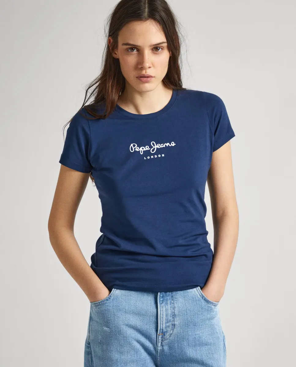 

Женская футболка с коротким рукавом и принтом логотипа Pepe Jeans, темно-синий