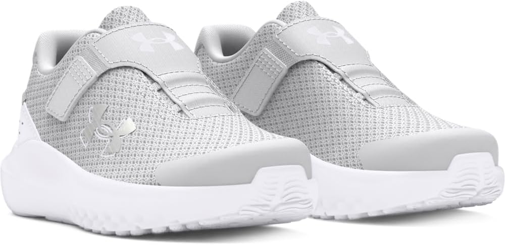 Детские кроссовки Under Armour Baby Girls' Surge 4 с альтернативной застежкой, (100) Halo Gray/White/Iridescent — фото 2