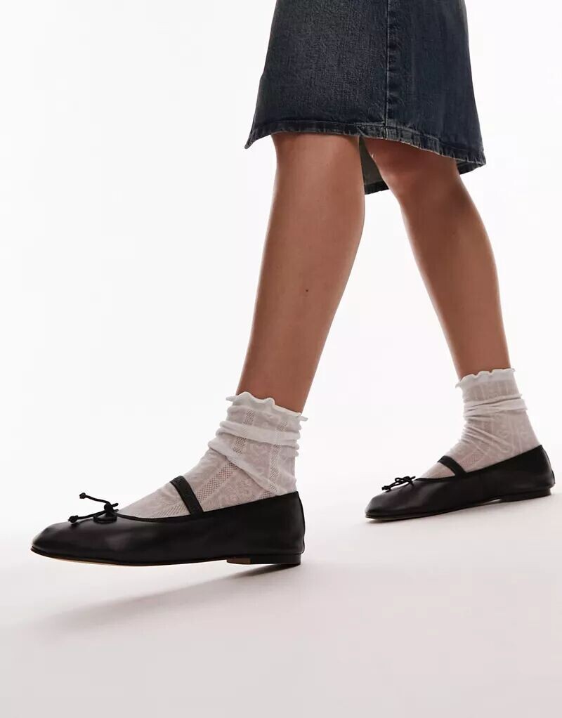 

Черные кожаные балетки без подкладки Topshop Brooke