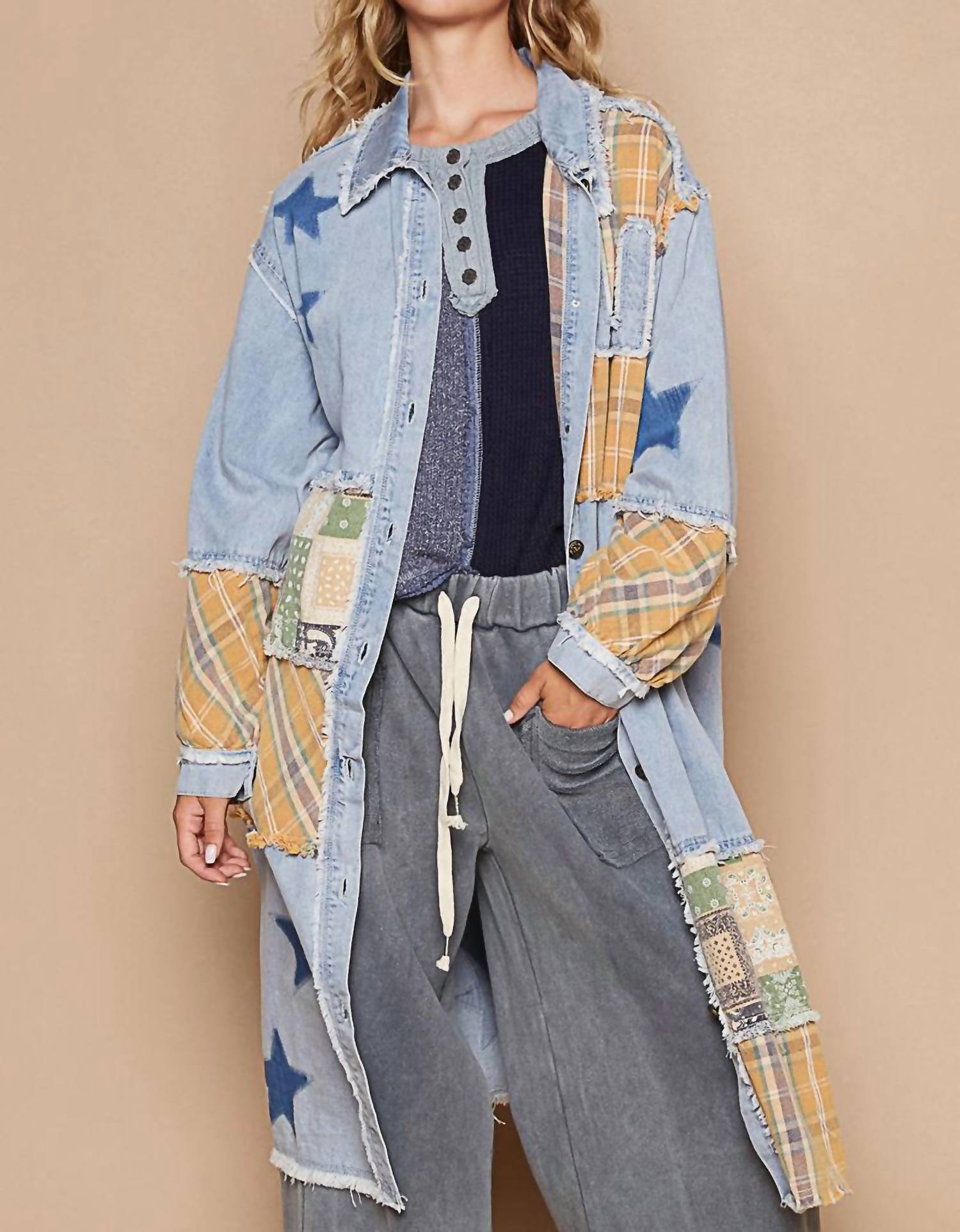 

Длинная куртка с узором из светлого денима POL, Light Denim