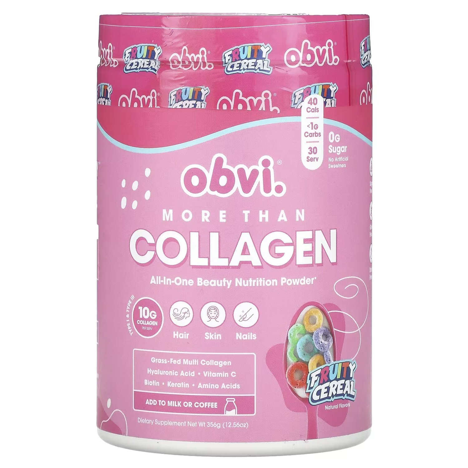 

Добавка Obvi More Than Collagen All-In-One Beauty Nutrition Powder Fruity Cereal, 356 г