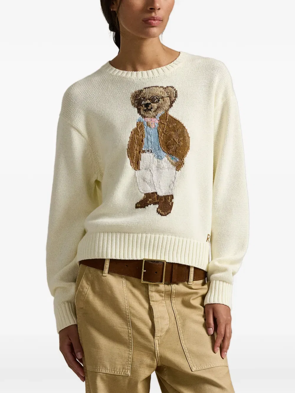 Свитер с вышивкой в виде медведя Polo Ralph Lauren, нейтральный — фото 3