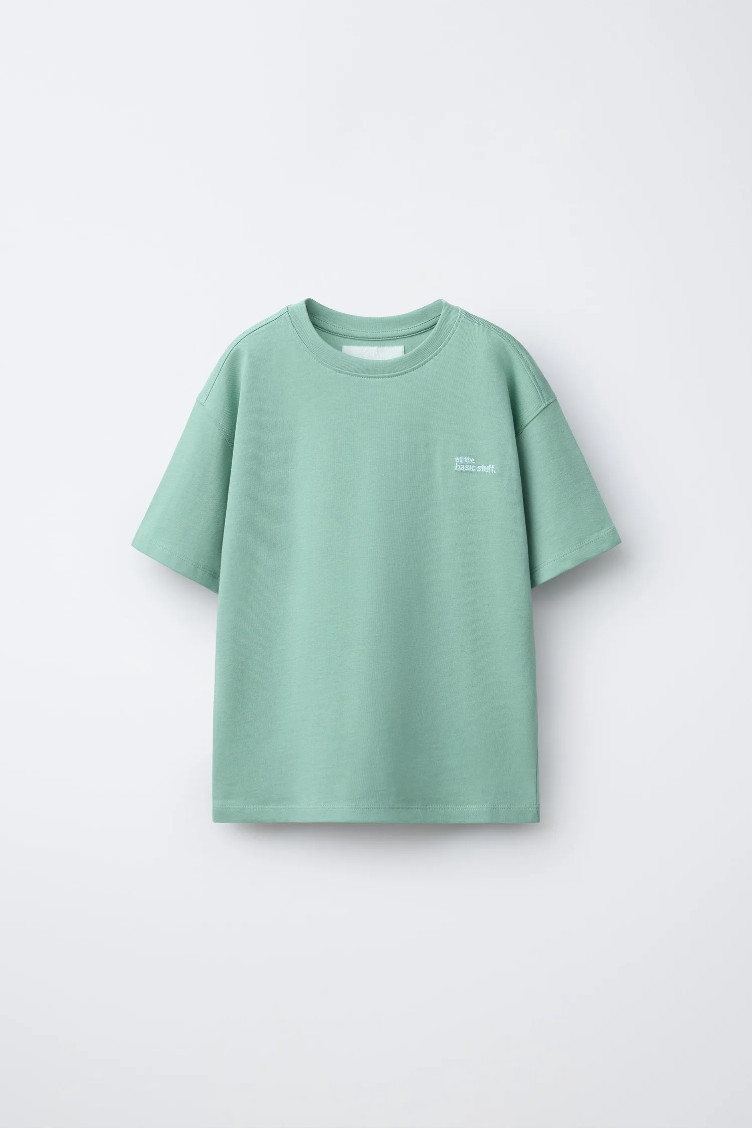 Плотная футболка с вышитым слоганом Zara, бирюзовый