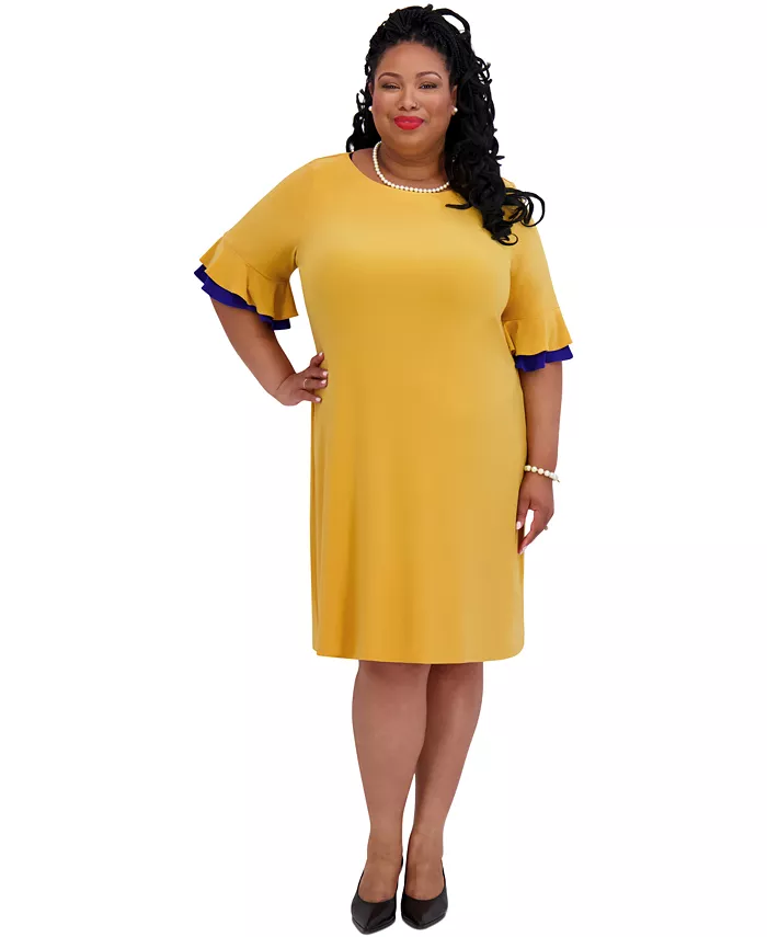 

Женское платье-рубашка с рюшами на рукавах, Regular & Plus Size Kasper, золотой