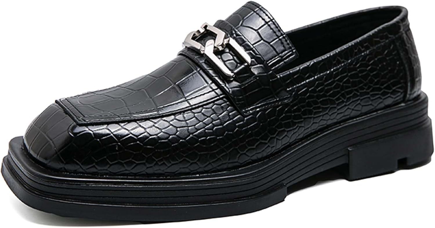 

Мужские лоферы с квадратным носком, модные, с толстой подошвой, для увеличения роста, деловые, офисная форма, туфли, повседневные прогулочные, свадебные и банкетные костюмы, кожаные туфли Generic, черный