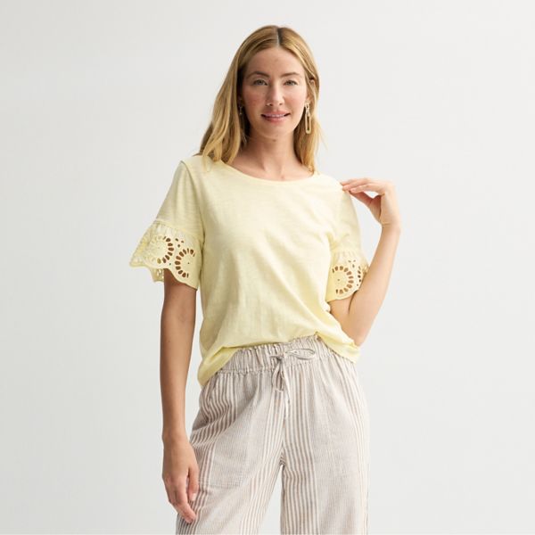 

Миниатюрная футболка с люверсами и рукавами-крылышками Sonoma Goods For Life, цвет lemon mist