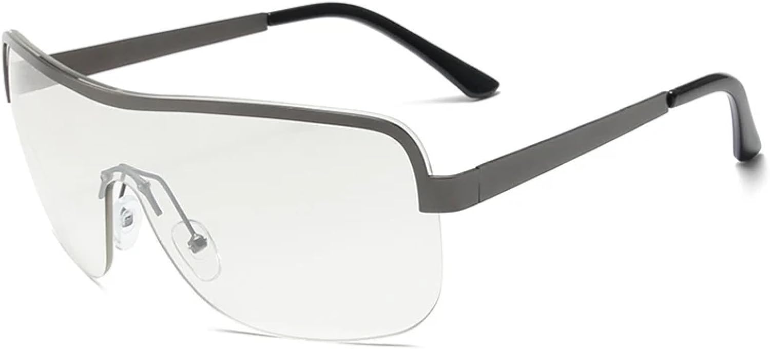 

Модные солнцезащитные очки в полуободковой оправе для женщин и мужчин, для активного отдыха и путешествий, большие, цельные, стильные, с защитой от УФ-излучения UV400 TKKTLLT, Gun Silver