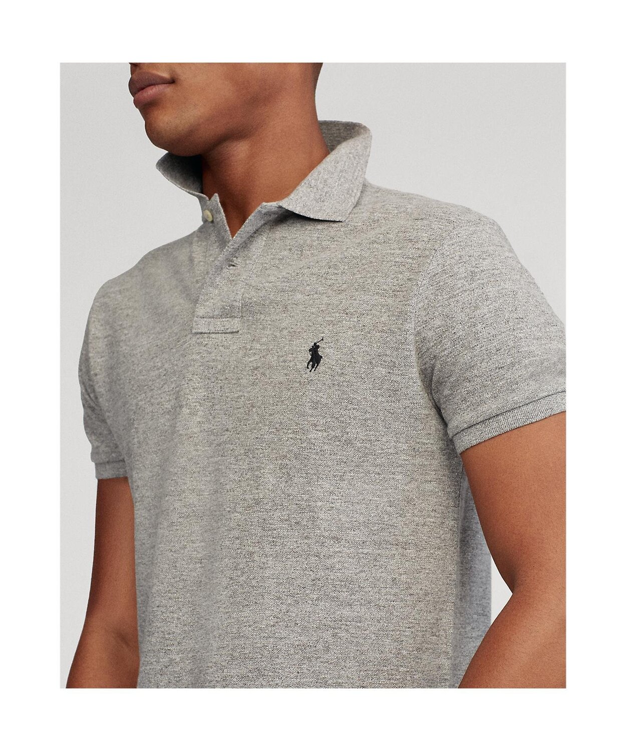 Поло-рубашка из сетчатой ткани приталенного кроя, сшитая. Polo Ralph Lauren, 020 Gray — фото 4