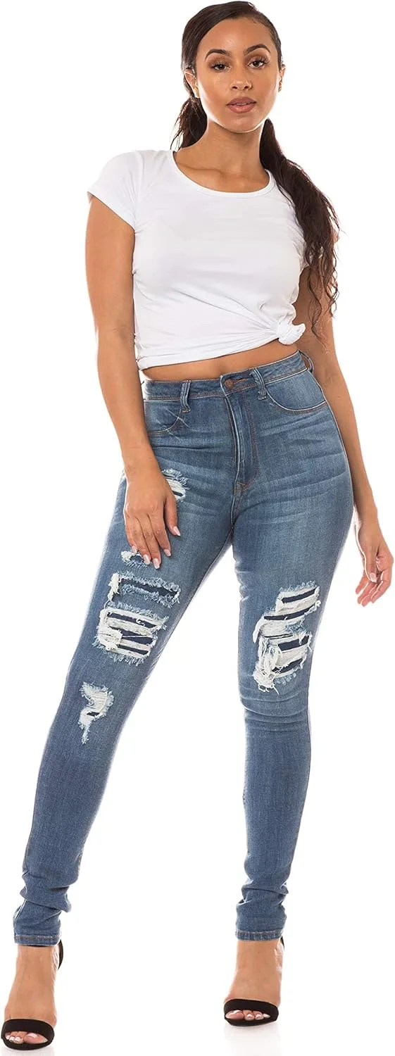 

Джинсы Aphrodite High Waisted для женщин, рваные, с эффектом потертости, зауженные AP Blue