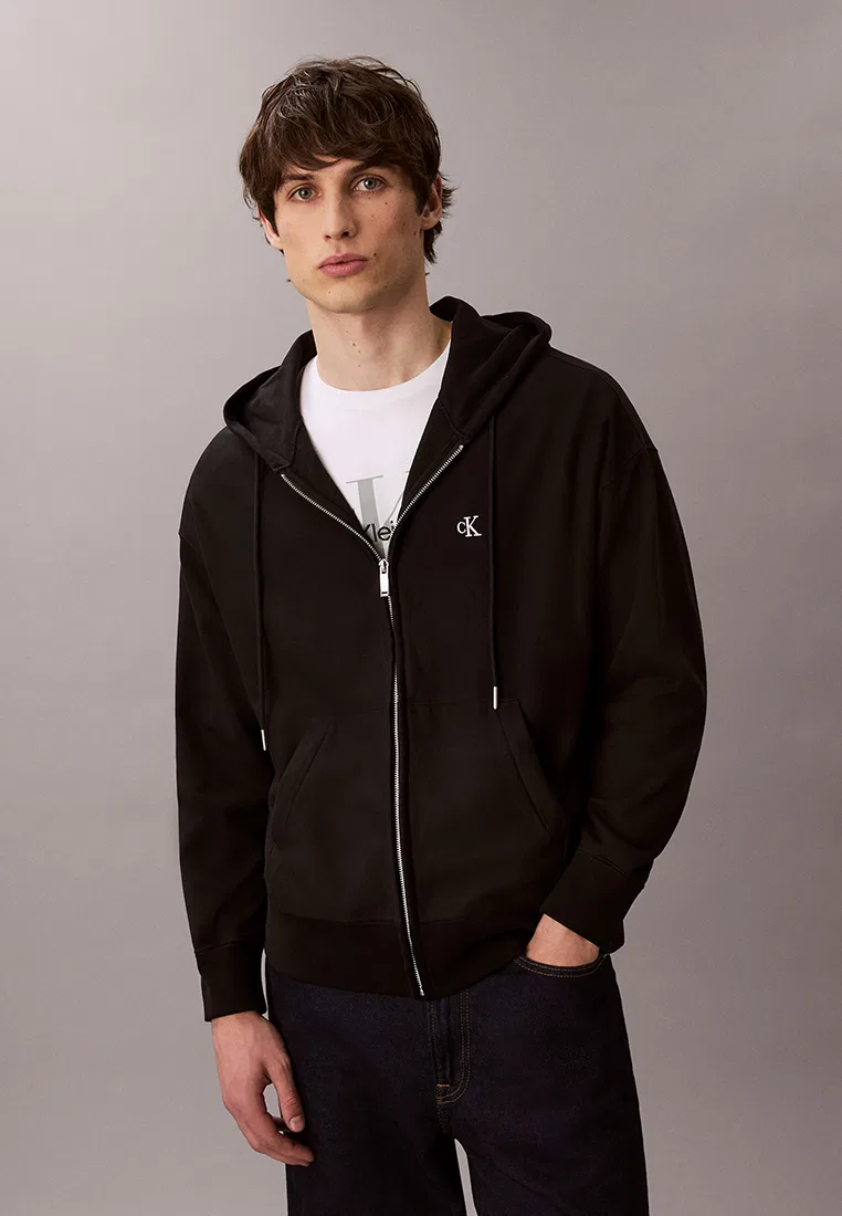 Худи, свободный крой, на молнии, Calvin Klein Jeans, черный