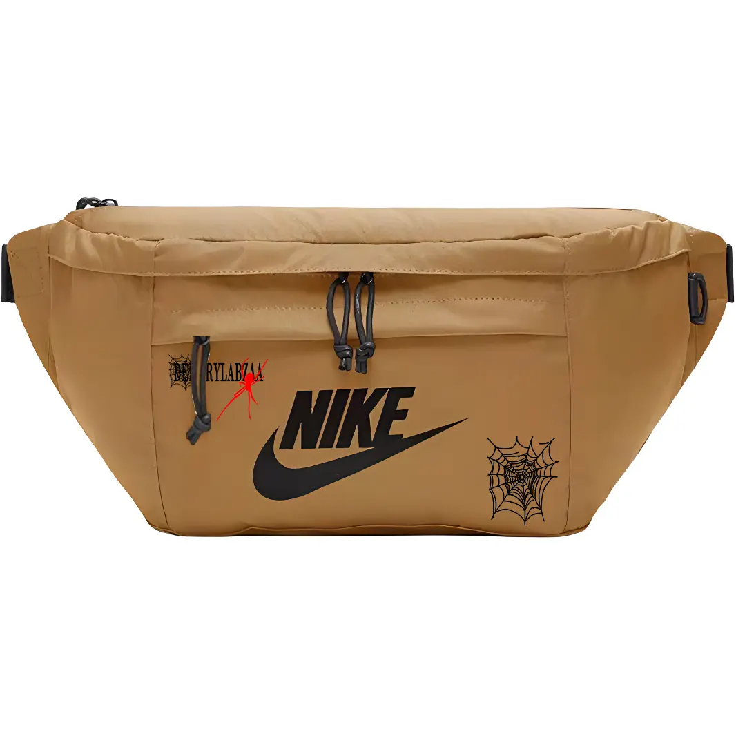 

Nike Тканевая поясная сумка унисекс пшеничного цвета с принтом, Spider