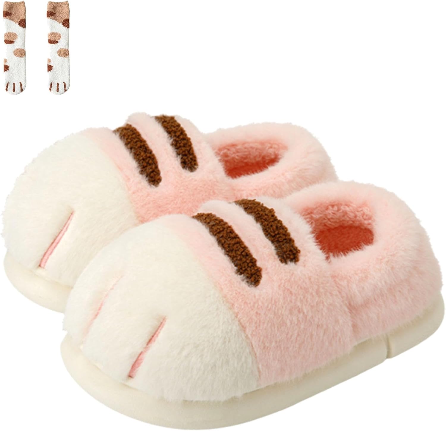 

Тапочки в виде кошачьих лапок 2026 года для женщин и мужчин, объемные пушистые тапочки с кошачьими лапками, теплые, уютные, нескользящие, для дома и улицы Generic, розовый