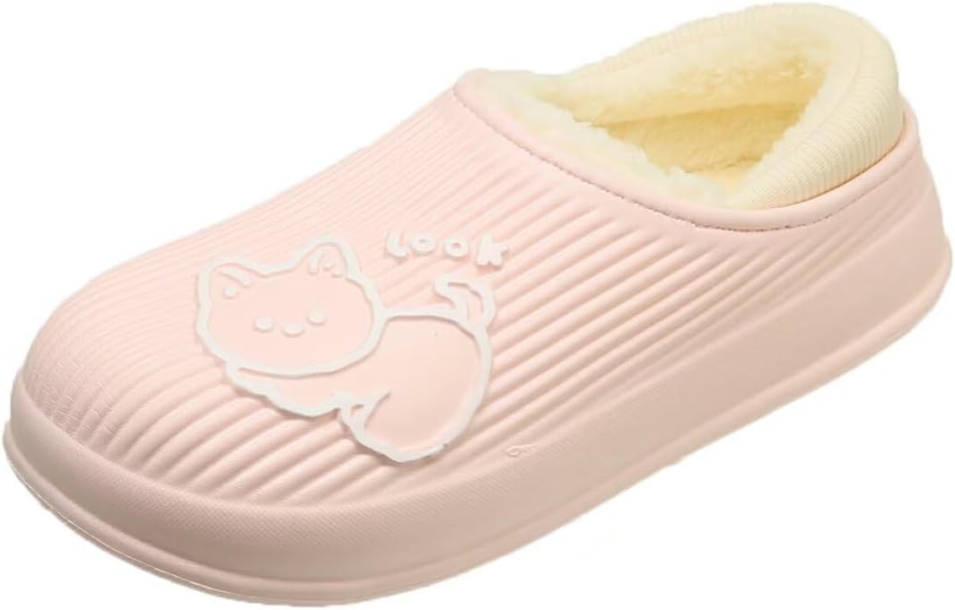 

Теплые хлопковые тапочки Zonkacen с мультяшным котом для женщин и мужчин, для зимы и дома, розовый