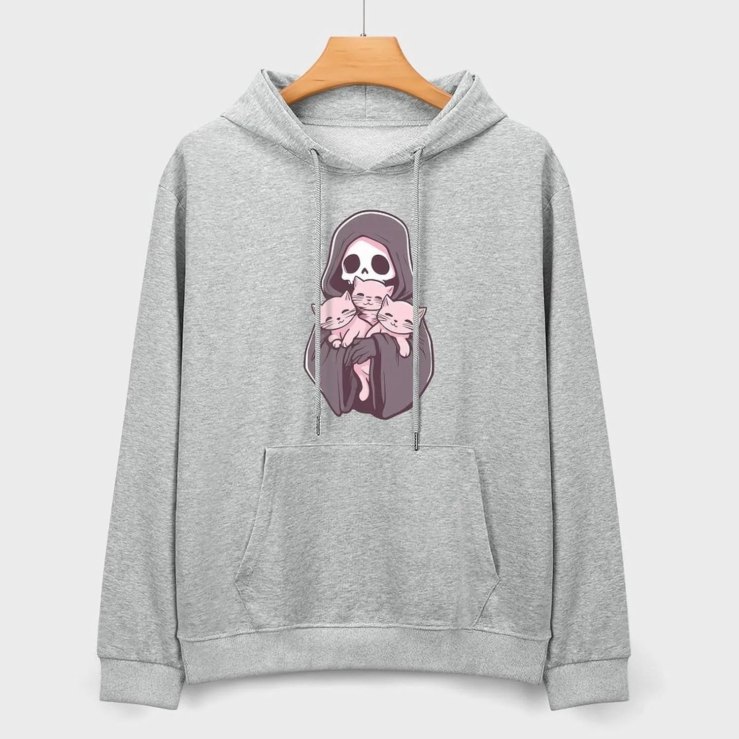 Толстовка с капюшоном Grim Reapers And Her Cats для мужчин, хлопковый пуловер с карманом Generic, серый — фото 3