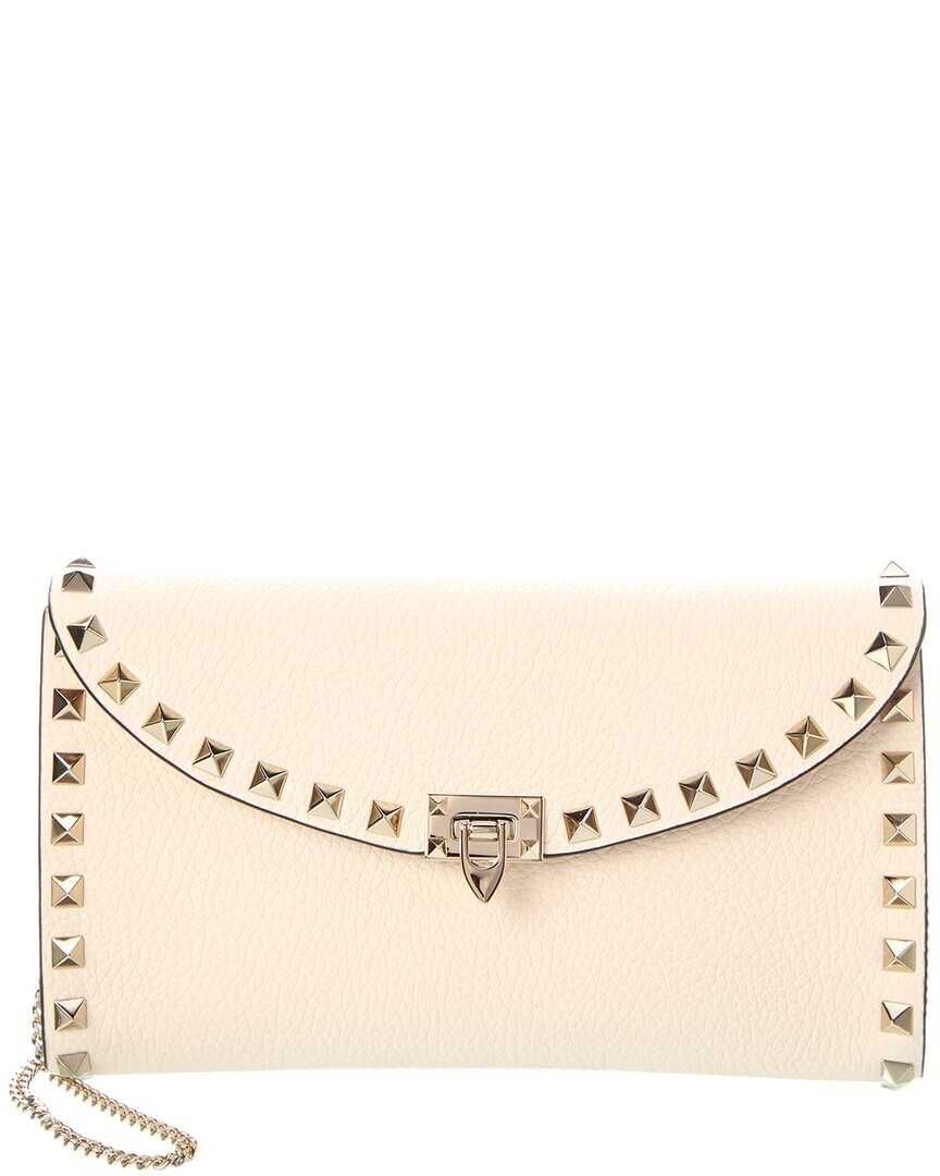 

Кошелек Valentino Rockstud из зернистой кожи на цепочке, белый