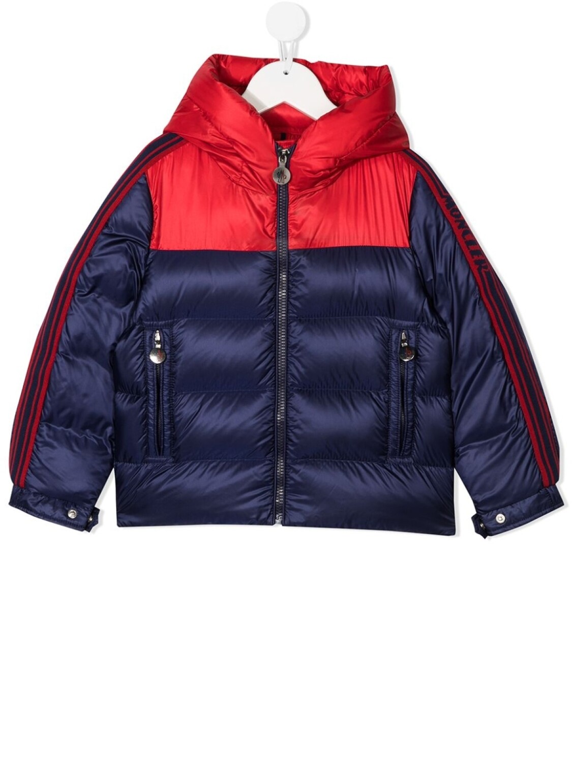 

Moncler Enfant пуховик с капюшоном в стиле колор-блок, синий