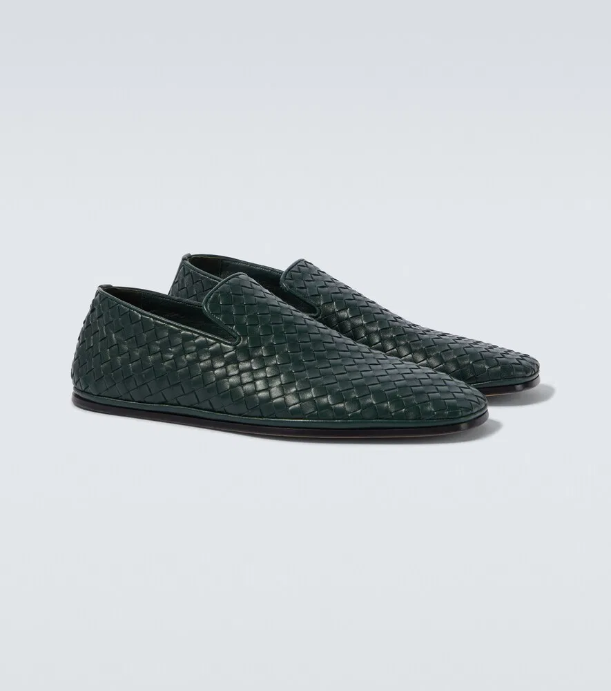 Кожаные лоферы Palazzo Intrecciato Bottega Veneta, зеленый