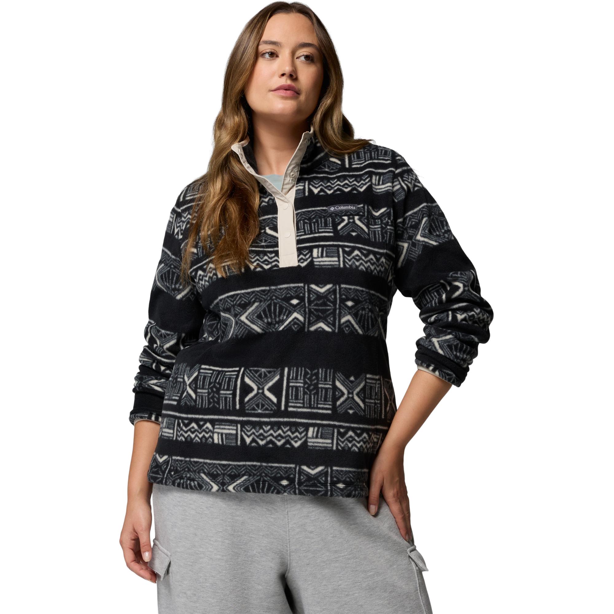 

Женский пуловер Benton Springs с принтом и застежкой на кнопках до середины груди, больших размеров. Columbia, Black Deschutes Days