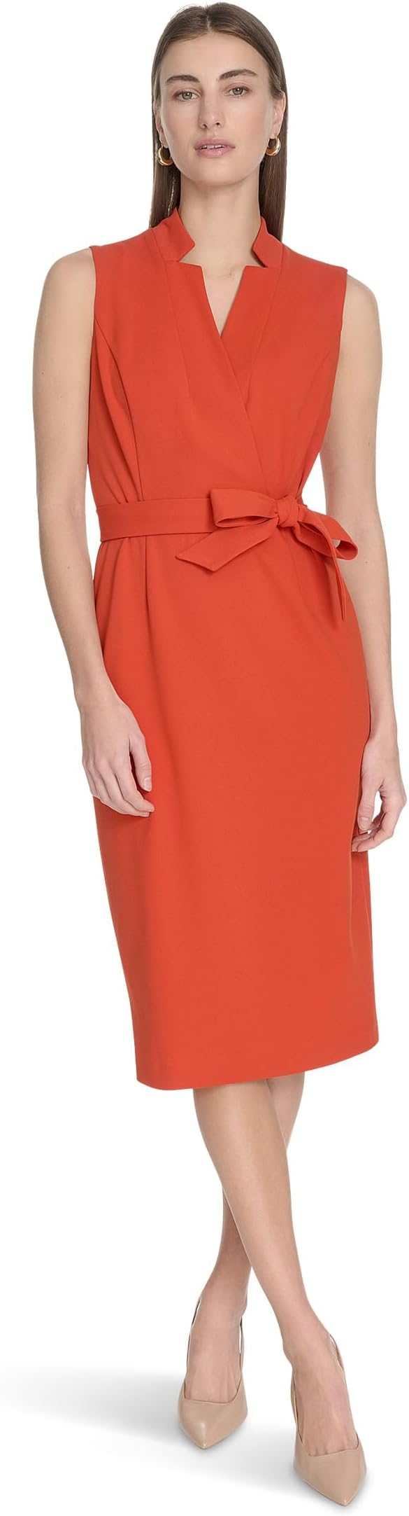 

Платье Calvin Klein Scuba Crepe Collar Self Tie, Clay