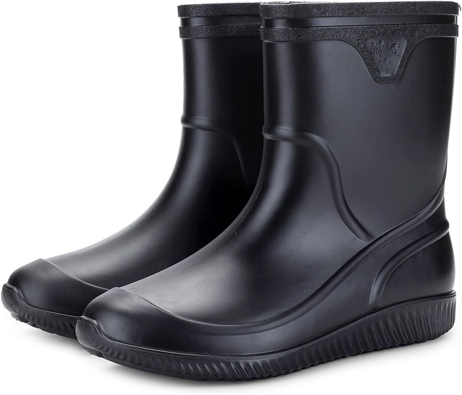 

Мужские теплые хлопковые дождевые ботинки водонепроницаемые противоскользящие ПВХ для взрослых резиновые сапоги Generic, черный