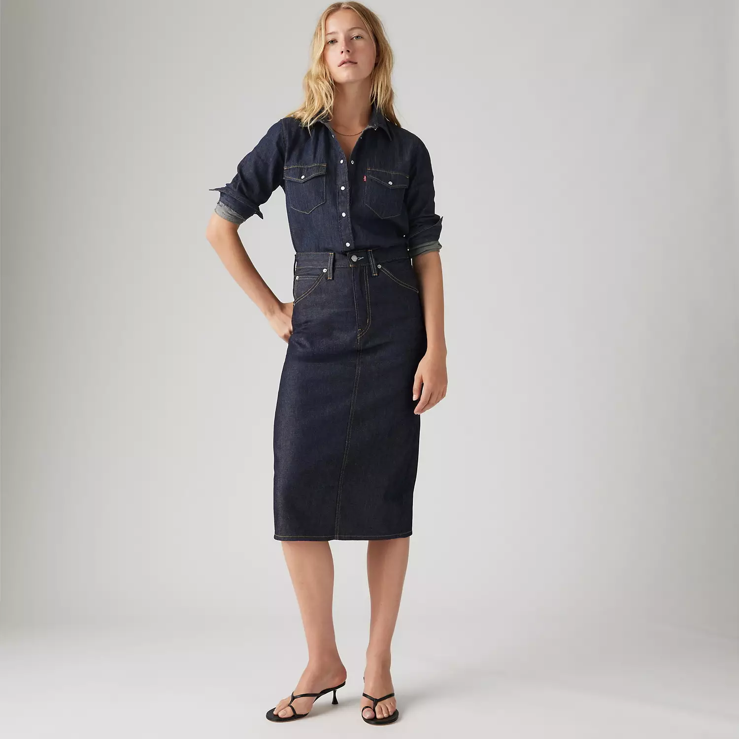 

Юбка с высокой посадкой и разрезом Levi's, цвет Summer Soft Rigid - Dark Wash