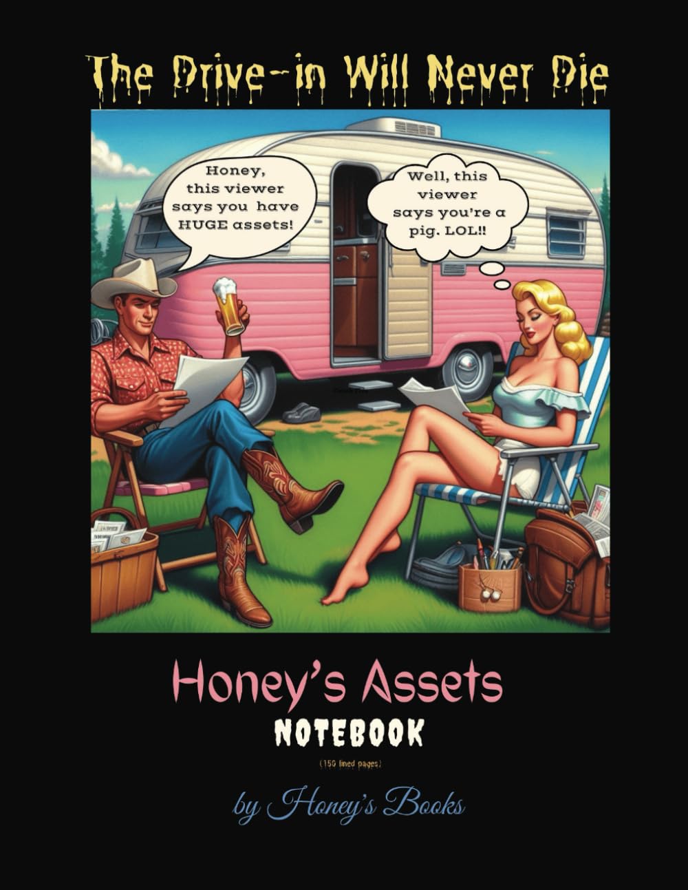 

The Drive-in Will Never Die: Honey's Assets: Honey the Mail Girl Notebook 150 paged 8.5 x 11 in. College Ruled Lined Notebook, Diary, Tracker, Journal, Log Paperback (Independently published)