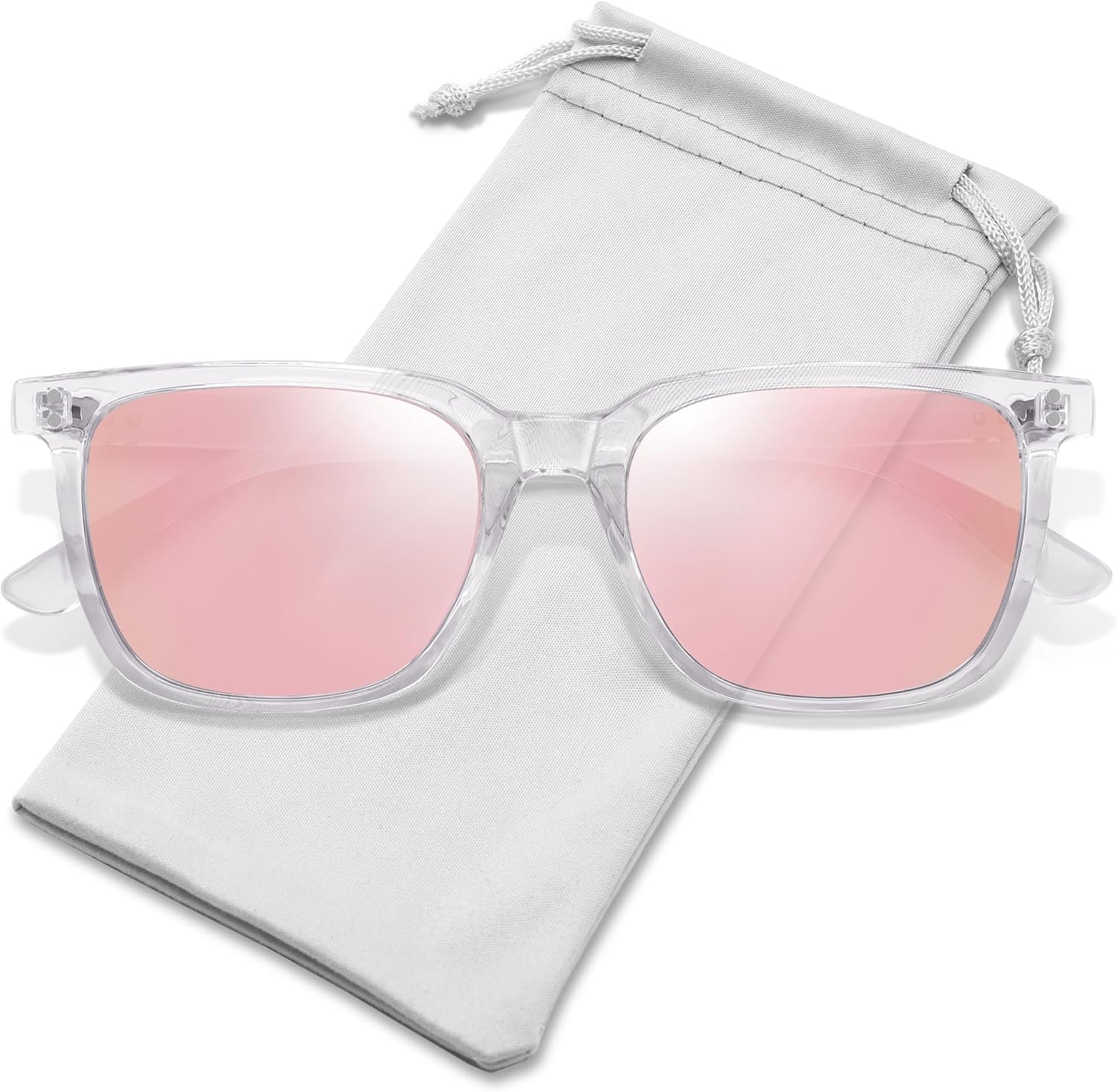 

Женские поляризованные солнцезащитные очки YDAOWKN: модные дизайнерские солнцезащитные очки с зеркальными линзами и защитой от УФ-излучения UV400, Transparent Frame/Pink Mirror