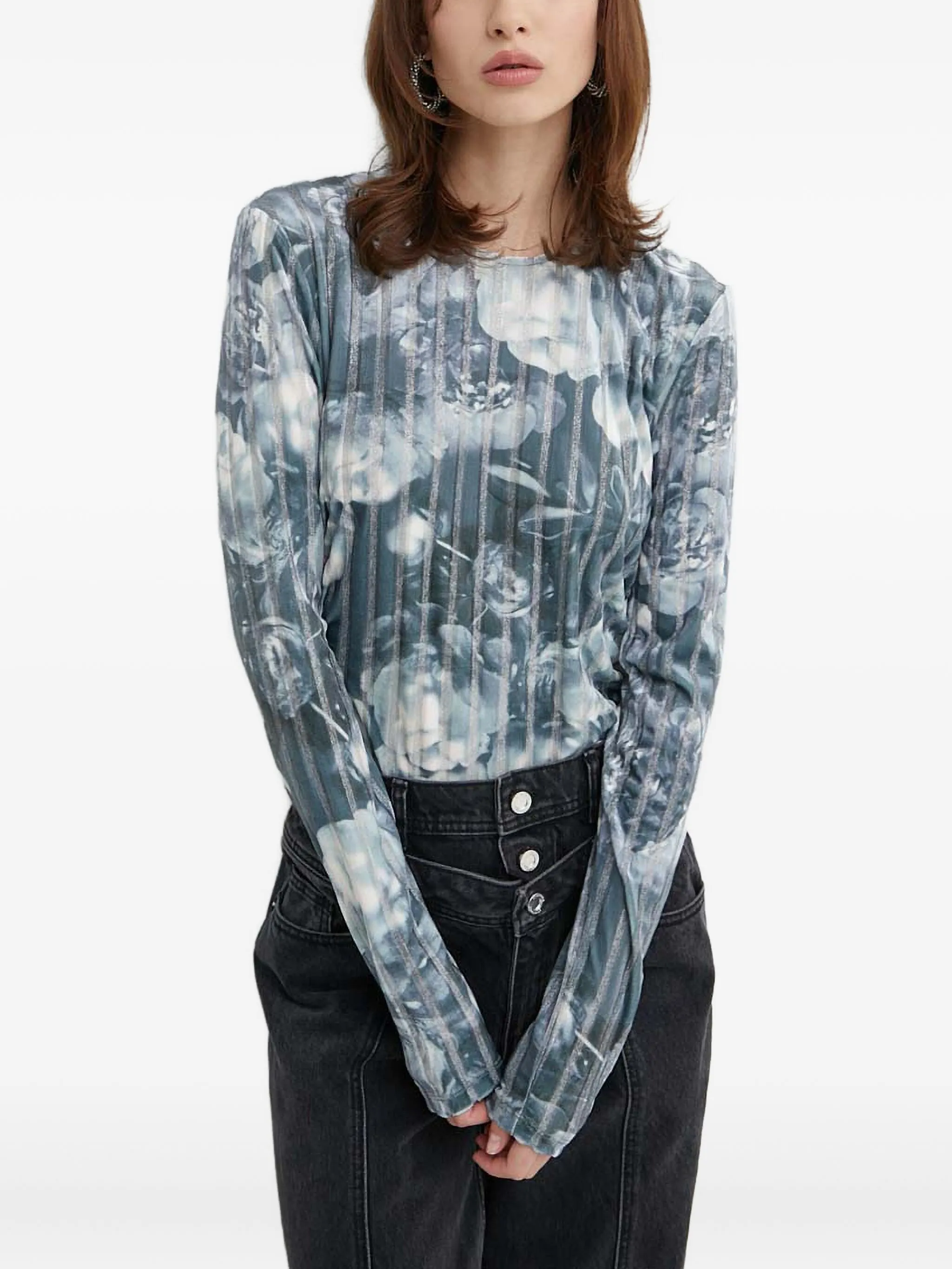 

Топ в рубчик с цветочным принтом Stine Goya, синий