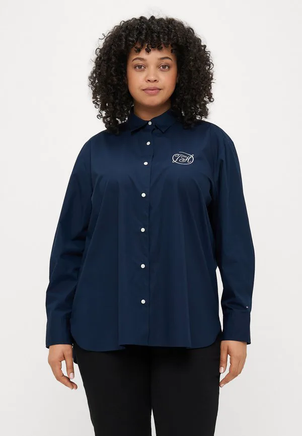 Рубашка-Блузка свободного кроя с вышивкой логотипа. Tommy Hilfiger Curve, Dark Night Navy