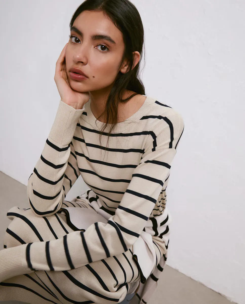 

Женский полосатый свитер с длинными рукавами Easy Wear, синий
