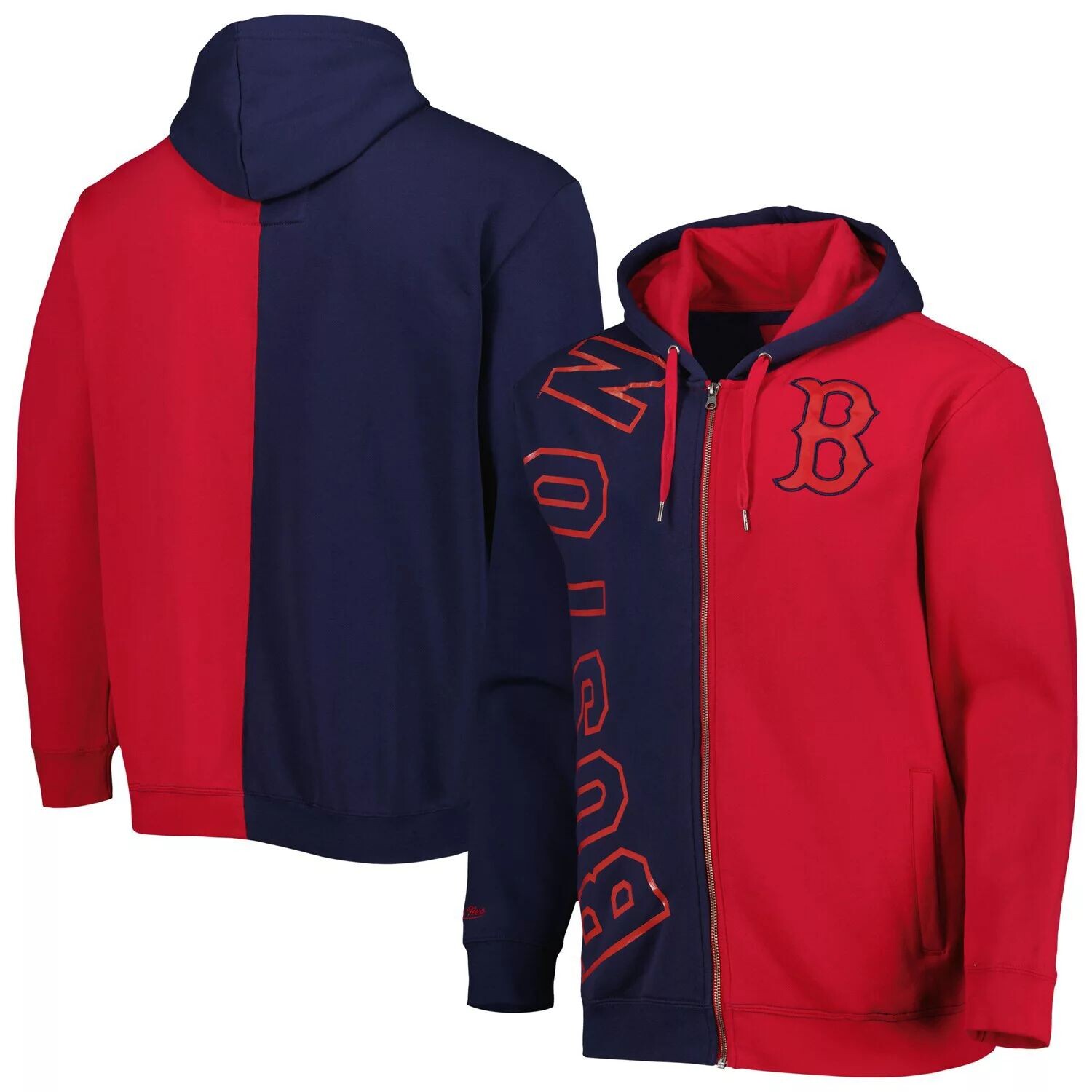 

Мужская флисовая толстовка с молнией во всю длину Mitchell & Ness Navy/Red Boston Red Sox