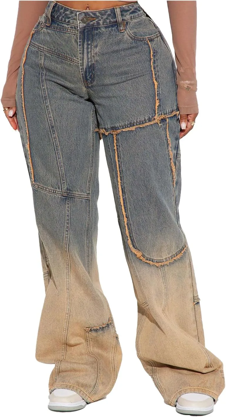 

Gladtbser Y2k Grunge джинсы с низкой посадкой и V-образной застежкой