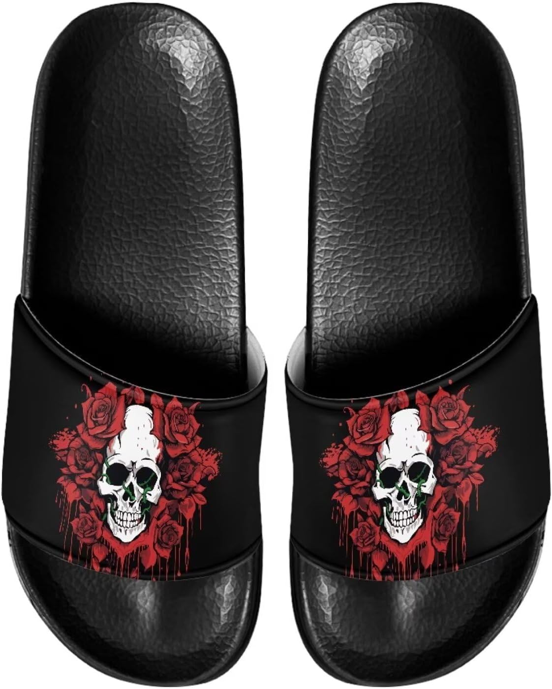 

Повседневные нескользящие шлепанцы для женщин и мужчин, с открытым носком, домашней подошвой, легкие плоские тапочки для ванной и пляжа Annejudy, Skull Roses