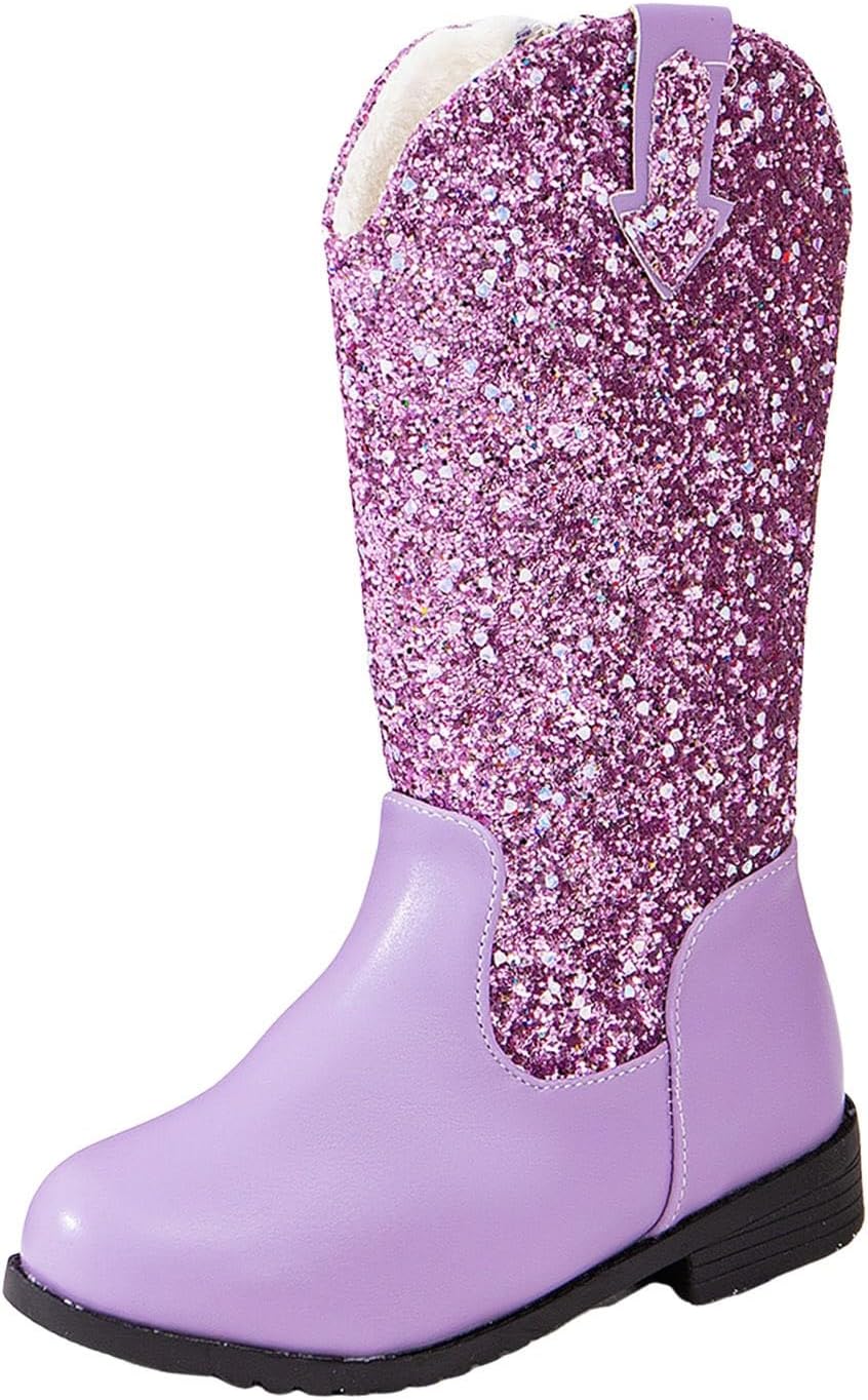 

Детские сапожки IWIHMIV для девочек, ковбойские сапоги средней длины, удобные западные сапоги с мягкой подошвой, теплые длинные сапожки, Purple