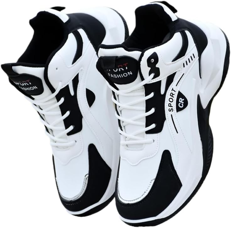 

Мужские спортивные кроссовки с толстой подошвой и высокой голенью - противоскользящая и амортизирующая подошва, удобные для тренировок в помещении и на улице, для бега Fmshi, белый/черный