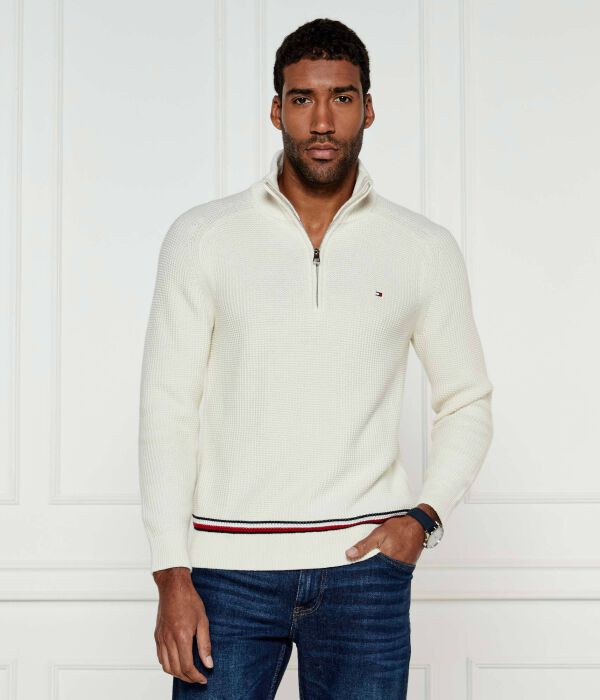 

Свитер мужской Tommy Hilfiger с воротником на молнии и контрастной полоской, экрю