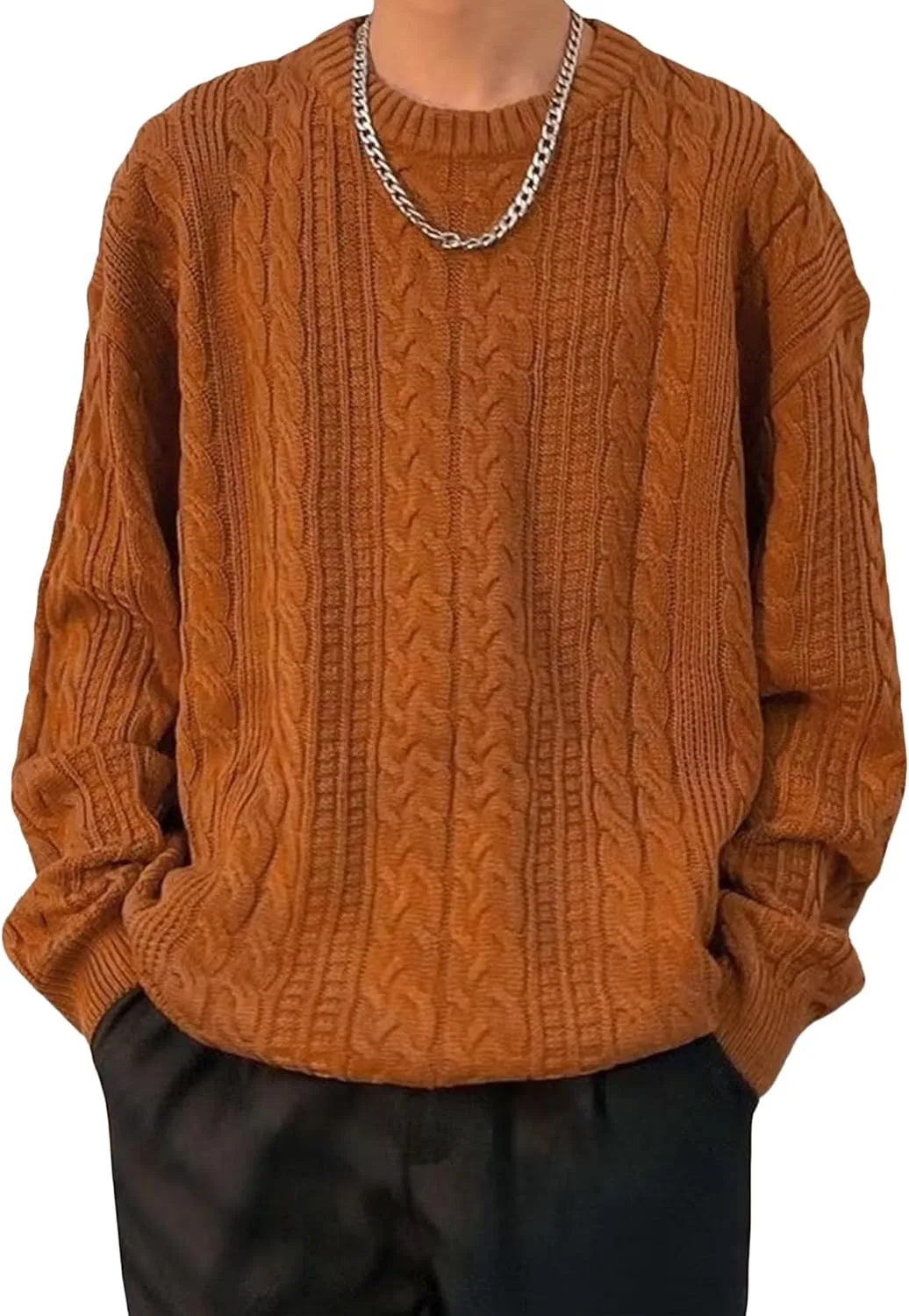 

Мужской свитер с вязкой кабелем винтажный оверсайз JEShifangjiusu