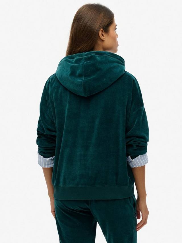 Велюровая толстовка на молнии Superdry, цвет Dark Pine Green — фото 2