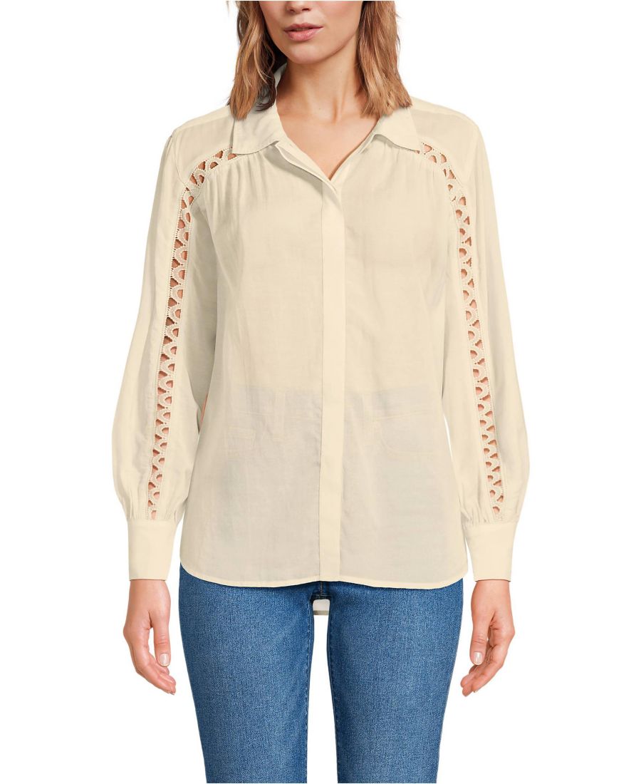 

Женская рубашка с вставкой из вуали и присборенной отделкой Lands' End, Dried bamboo