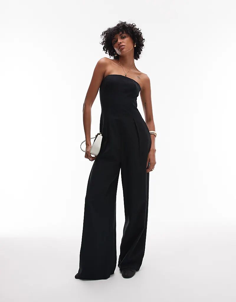 

Комбинезон Topshop с широкими штанинами из льняной смеси черного цвета