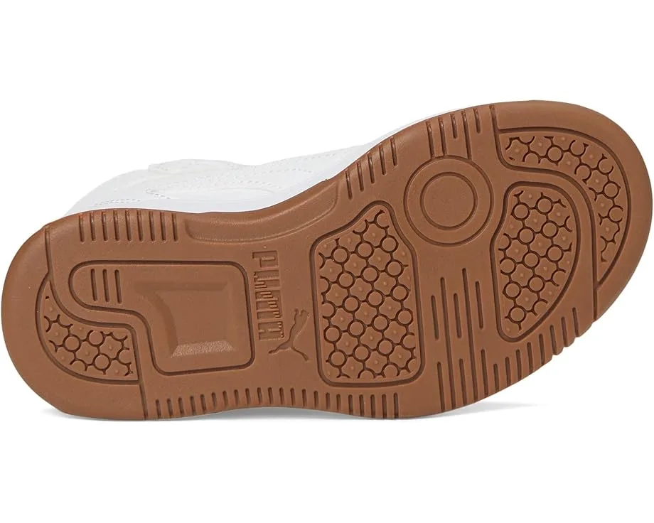 Кроссовки PUMA Kids Rebound Layup Mid Hook and Loop Shoes (Little Kid), White/White/Gold — фото 3