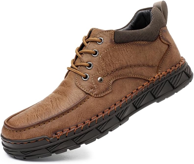 

Мужские повседневные ботинки с мок-то носком и шнуровкой до щиколотки, кожаные прогулочные туфли, черные и коричневые, комфортные ботинки с прочной резиновой подошвой Generic