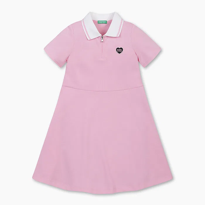 Детское платье-поло на молнии розовое от Benetton Kids