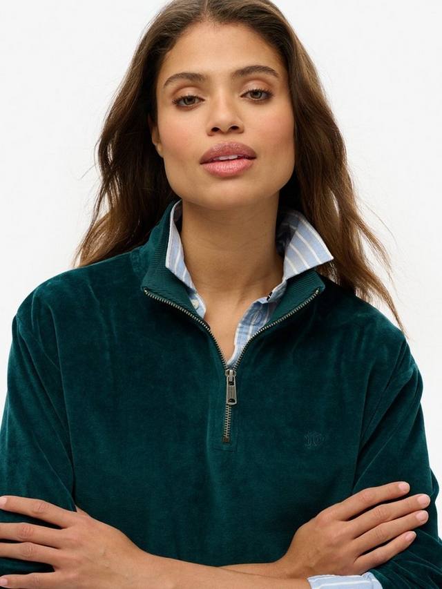Велюровый джемпер на молнии 1/2 дюйма Superdry, цвет Dark Pine Green — фото 4