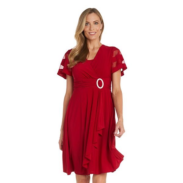 

Платье-обертка Petite с прозрачными рукавами каскад R&M Richards, Red