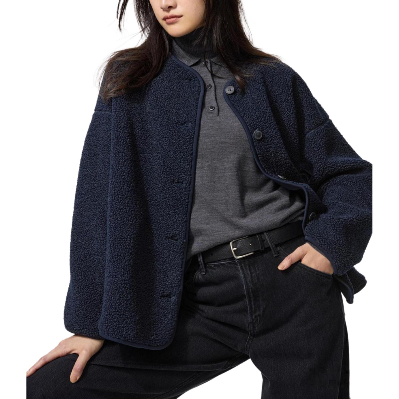 

UNIQLO Пальто с бархатистой текстурой Women's, Navy Blue