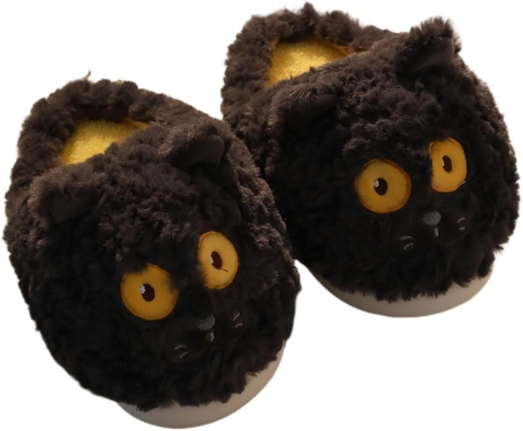 

Тапочки с котиками для женщин и мужчин, милые домашние тапочки с задником, плюшевые, пушистые и теплые Pzq, темно-серый