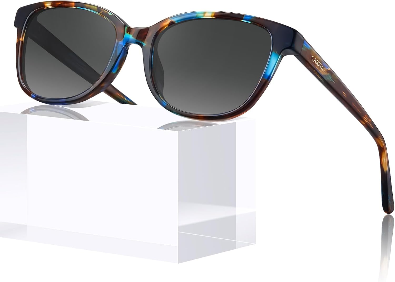 

Женские солнцезащитные очки CARFIA, поляризованные, дизайнерские, ацетат, цвет оправы: сине-коричневый черепаховый, цвет линз: серый градиент, защита от УФ, гипоаллергенные, ручная работа